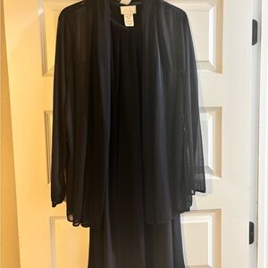 Elegant Navy Dress with Sheer Jacket